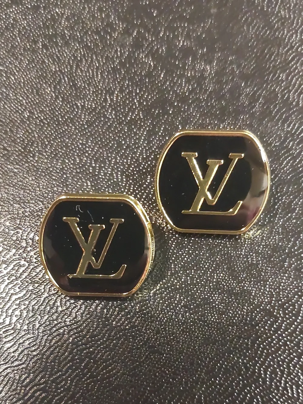 New LV Black & Gold Logo Cufflinks